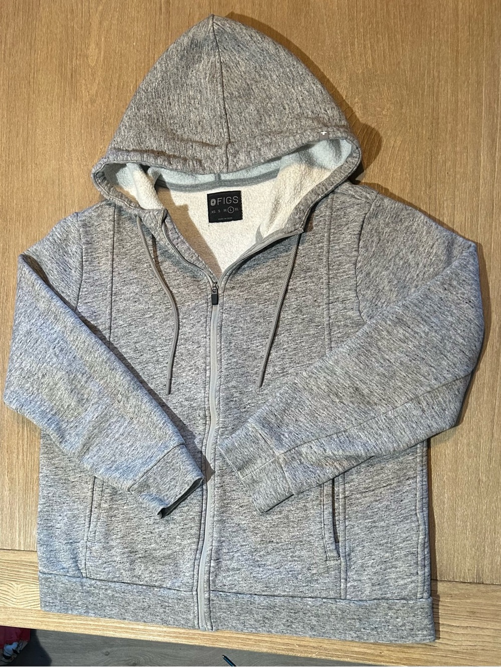 FIGS Women's Heather Gray Sherpa-Lined Zip Hoodie Large
